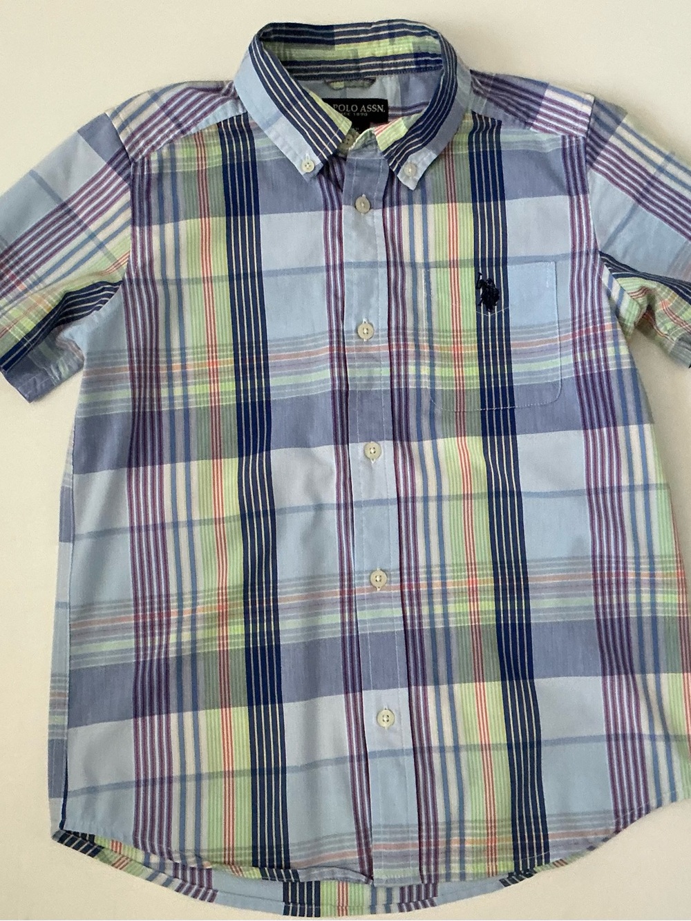 U.S. Polo Assn. Light Blue Plaid Button-Down Shirt with Navy and Pastel Green